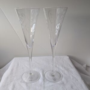 Lenox Crystal Devoted Etched Hearts Champagne Flutes Original Stickers - 2